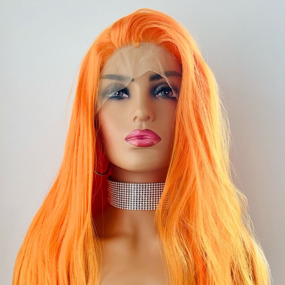 Long Orange Versatile 13x2.5 Lace Front Synthetic Wig for Cosplay or Everyday